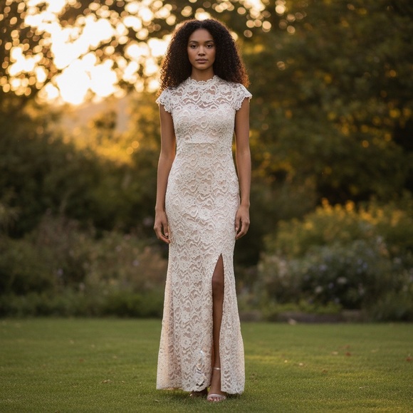 Jump Apparel Cocktail/Prom/Party Dress Juniors Cream/Nude Lace Size-11 EUC - Picture 1 of 12